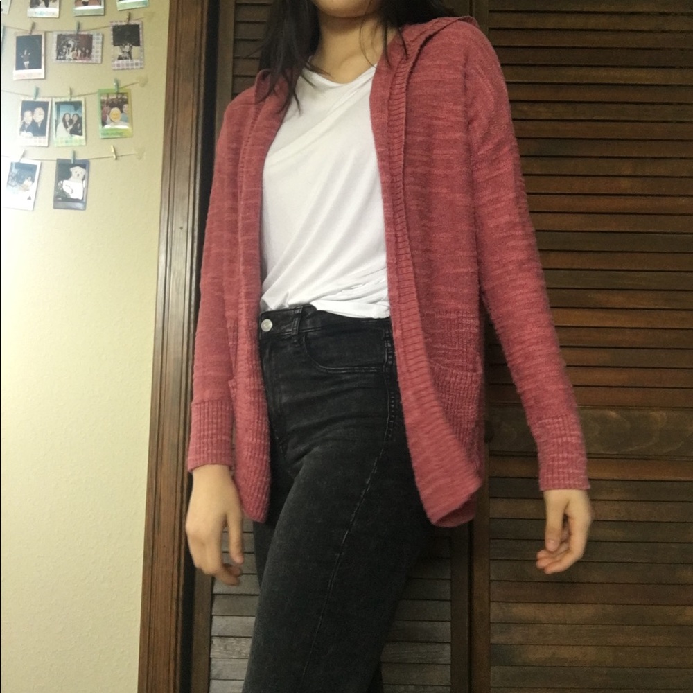 Reddish pink cardigan
